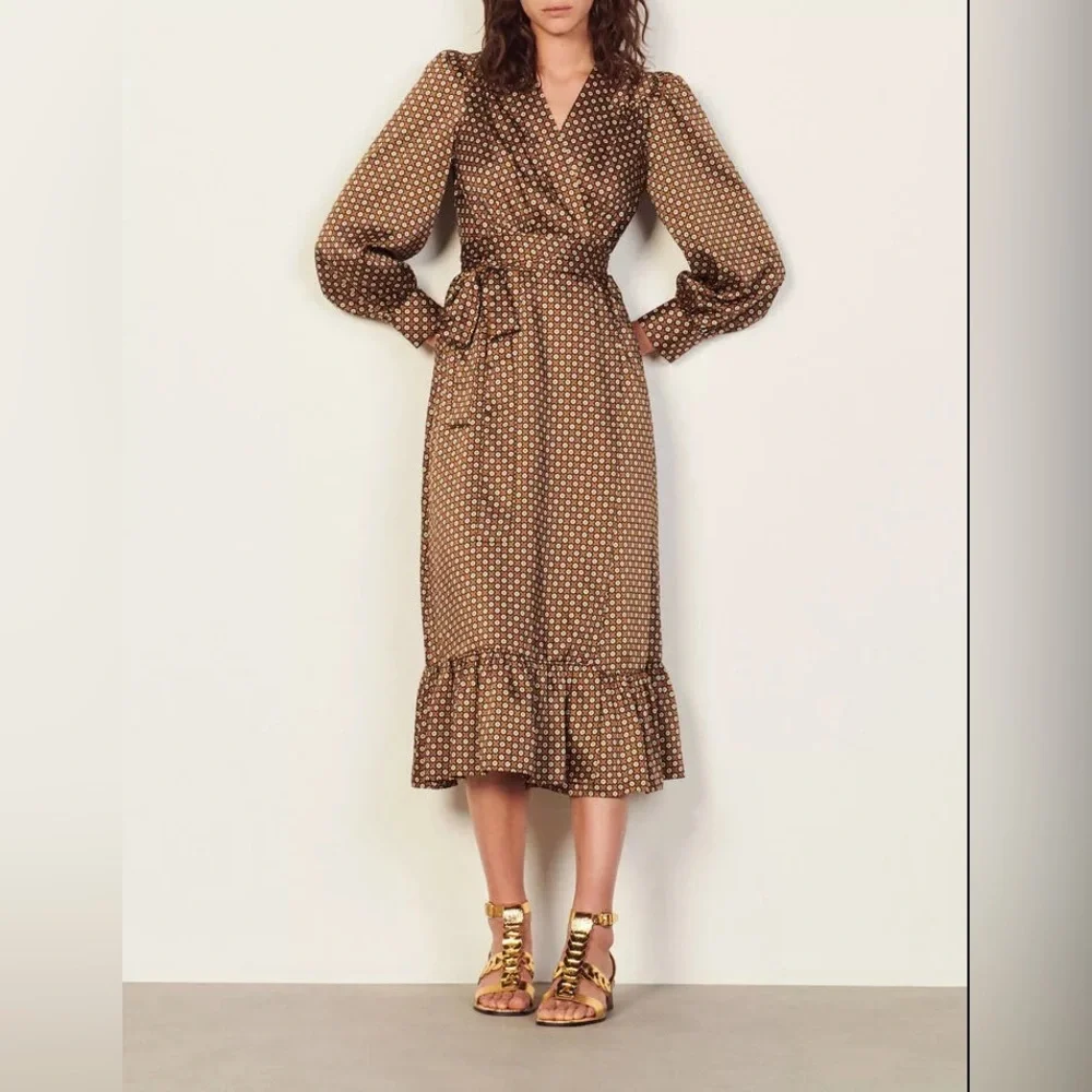 NWT $415 Sandro Janine Floral-print Wrap-front Midi Dress - Picture 2 of 5